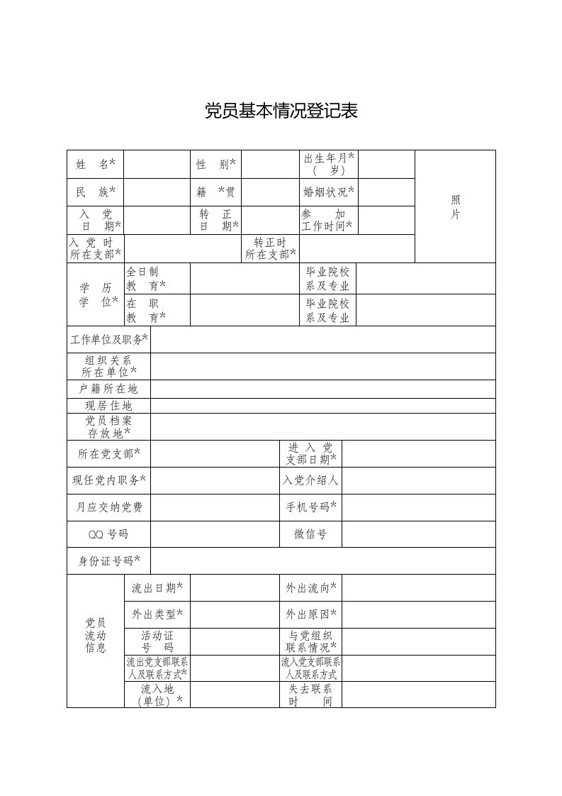 党员基本情况登记表