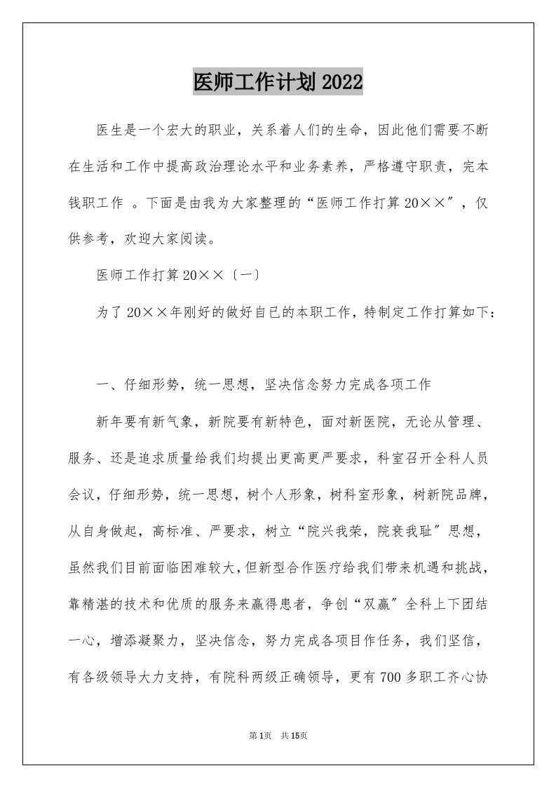 医师工作计划2022