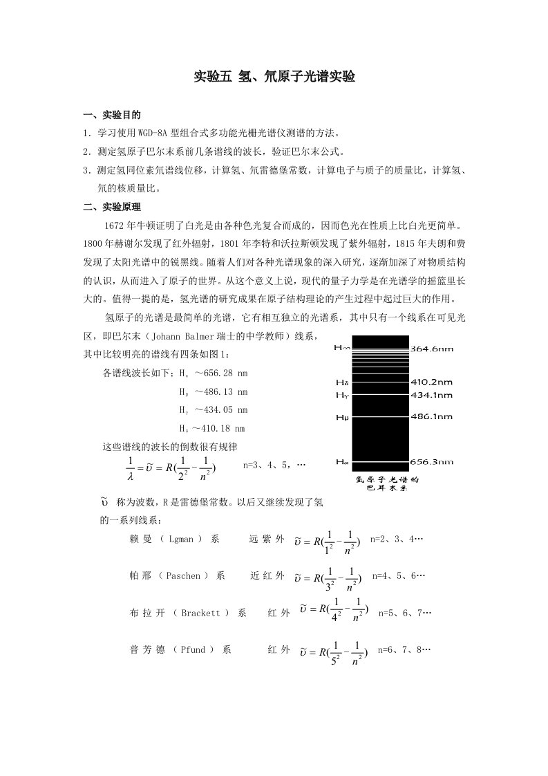 实验五氢、氘原子光谱实验