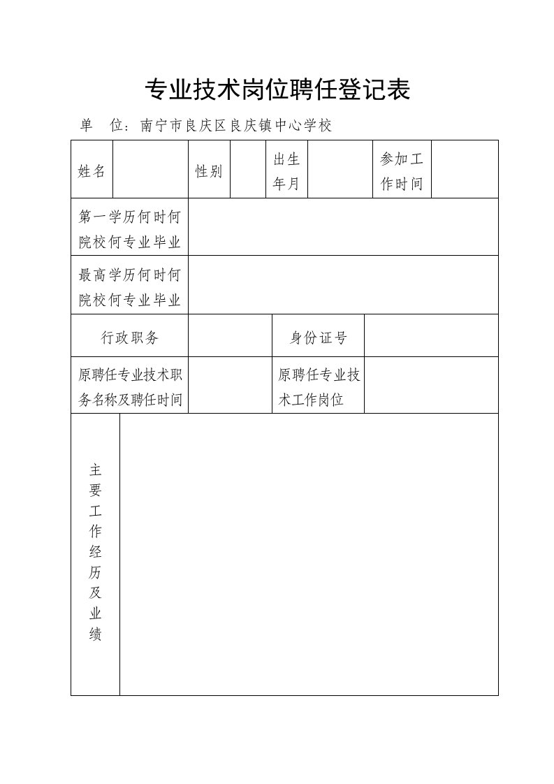 专业技术岗位聘任登记表(空白)