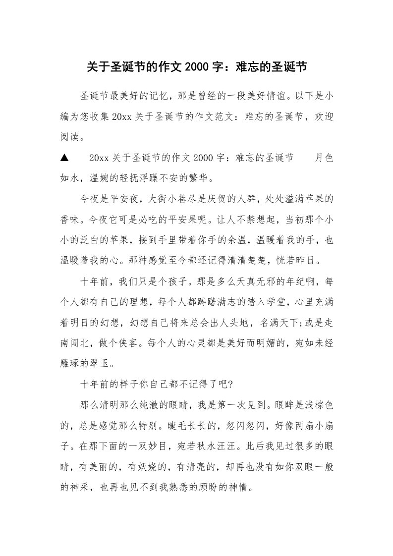 关于圣诞节的作文2000字：难忘的圣诞节