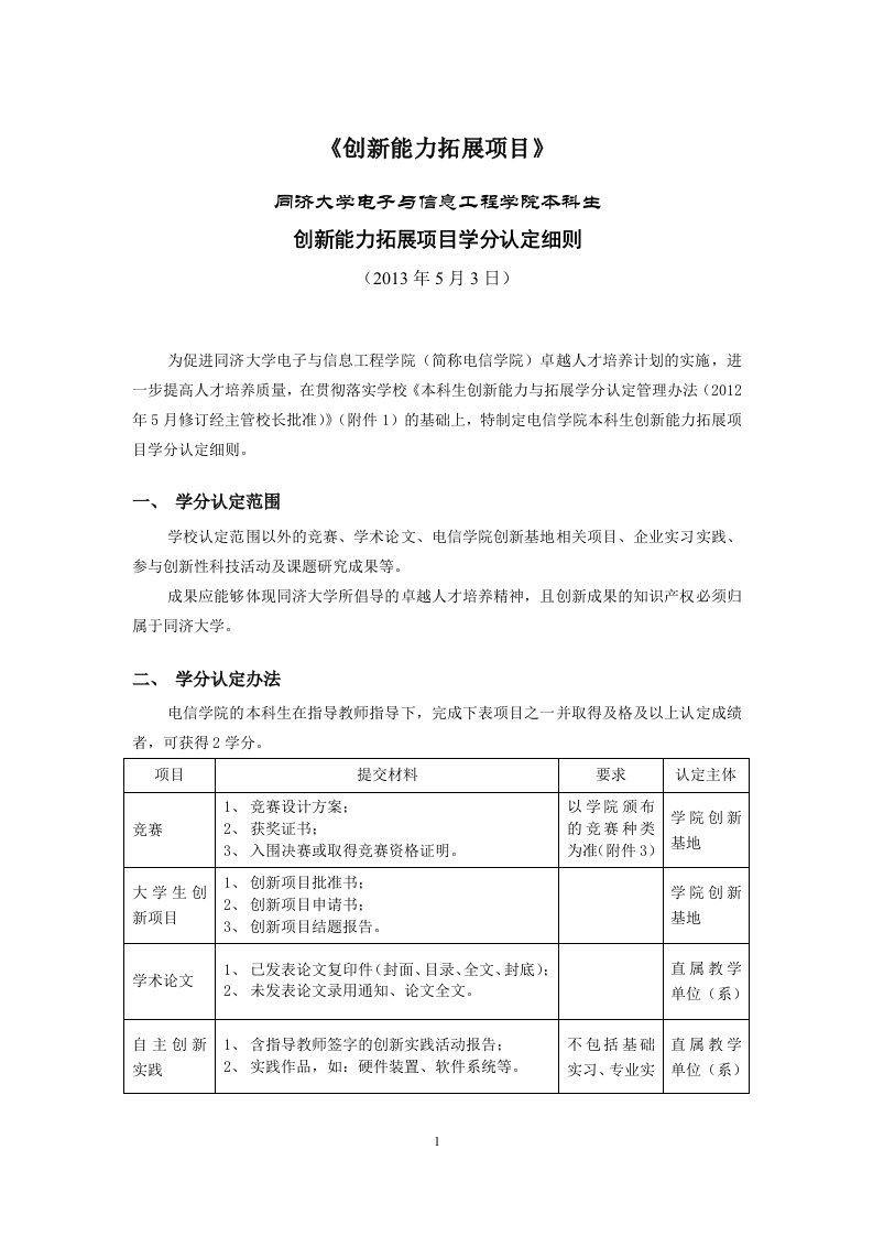 同济大学创新学分认定细则