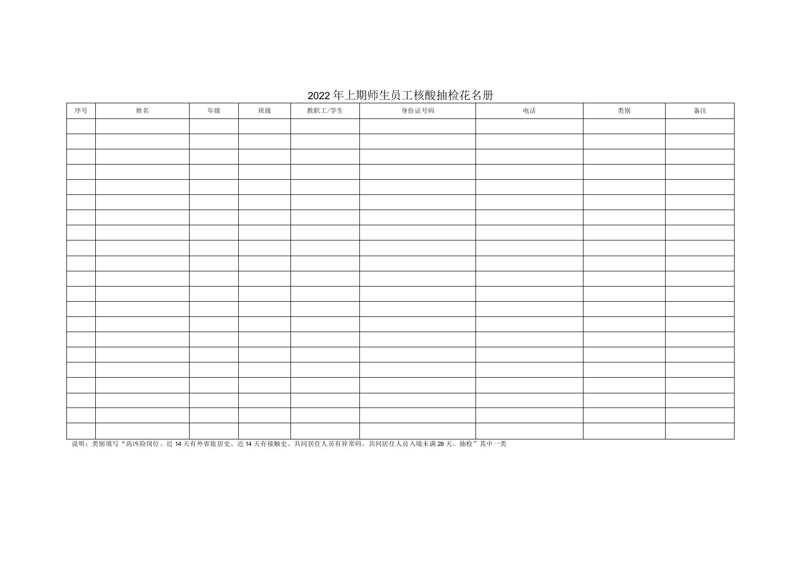 学校师生员工核酸抽检花名册