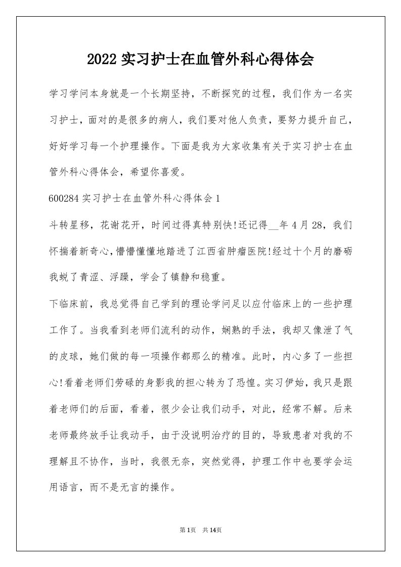 2022实习护士在血管外科心得体会