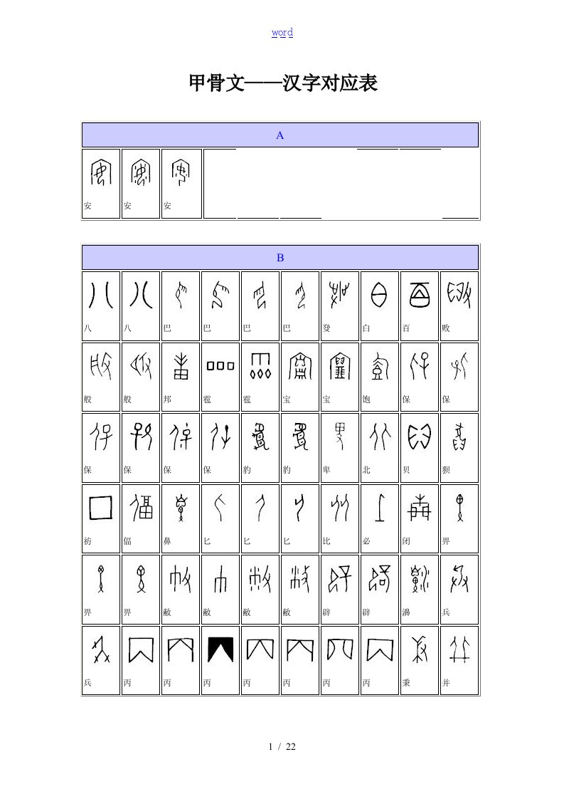 《甲骨文—汉字对照表》