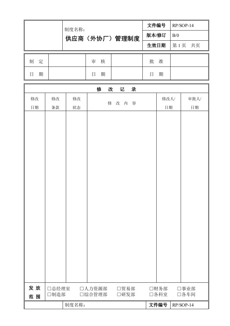 生产企业供应商(外协厂)管理制度