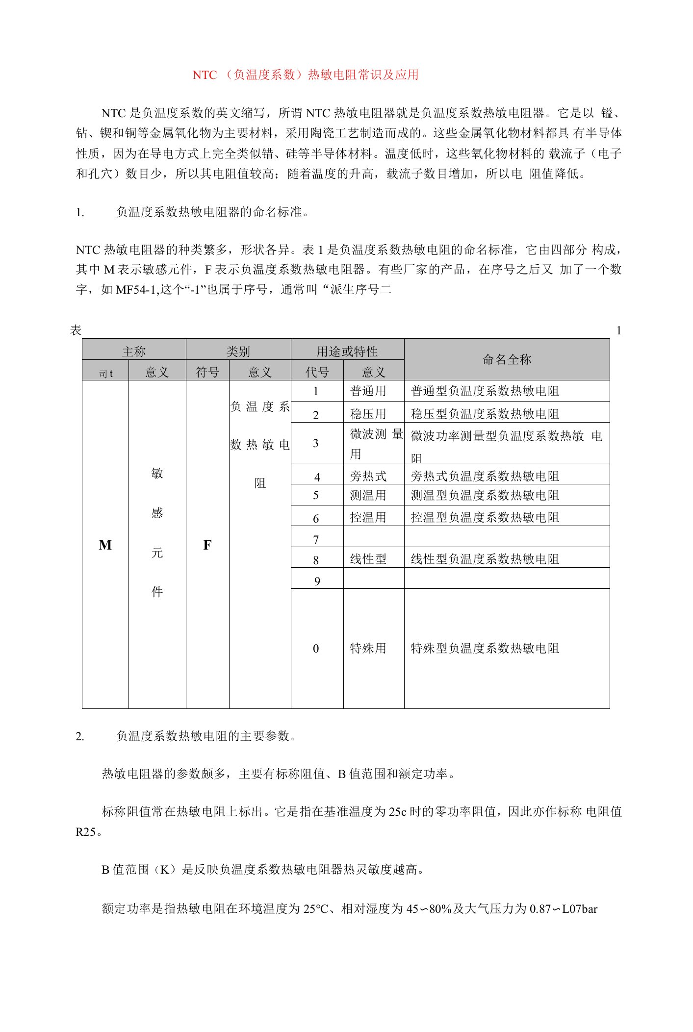 NTC（负温度系数）热敏电阻常识及应用