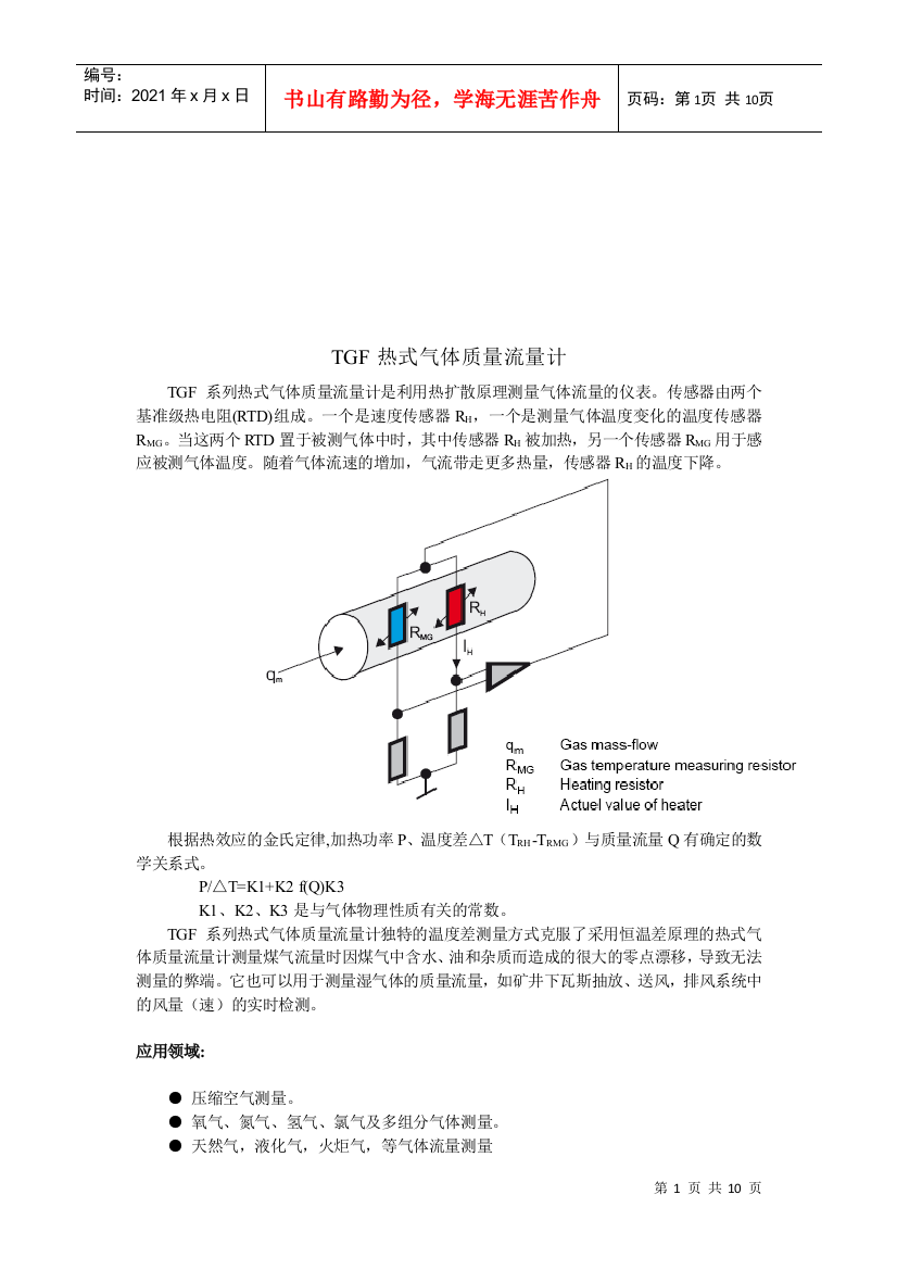 TGF热式气体质量流量计概述