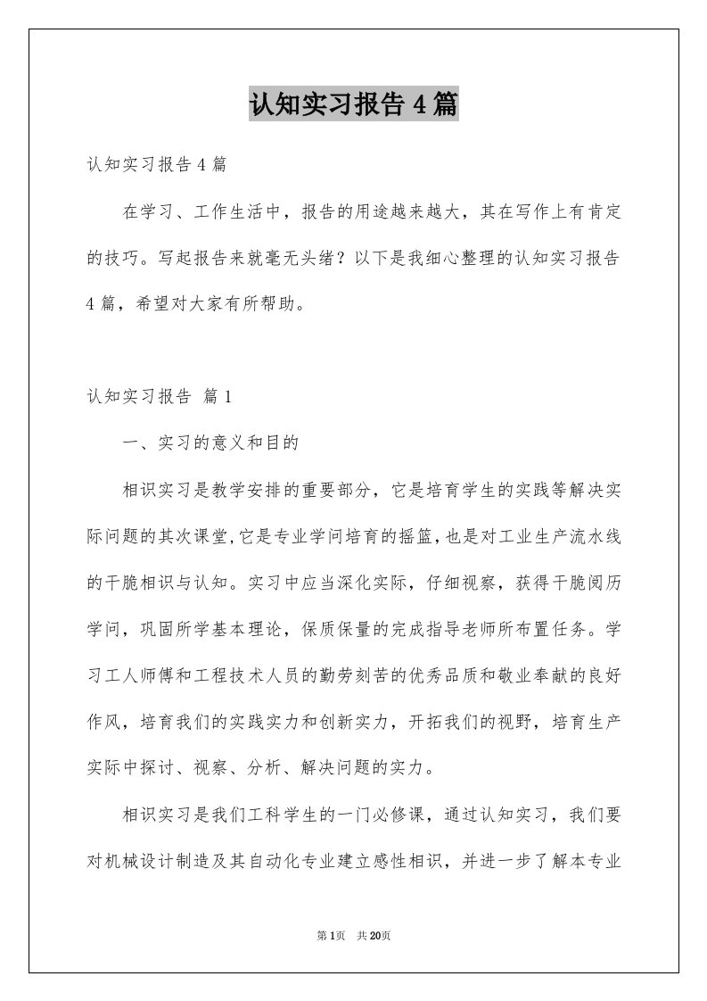 认知实习报告4篇例文