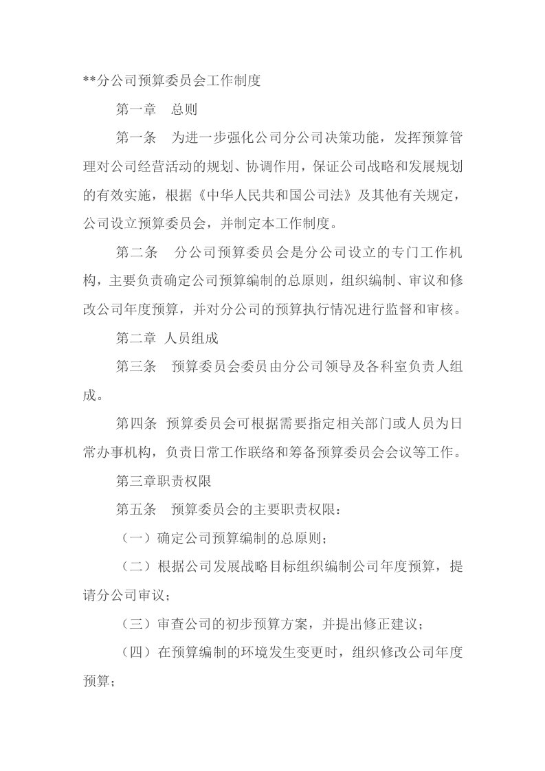 分公司预算委员会工作制度