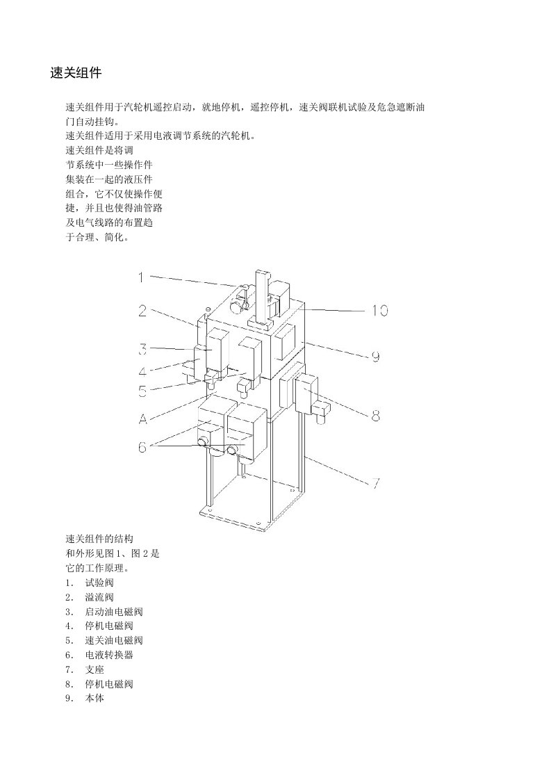 汽轮机速关组件