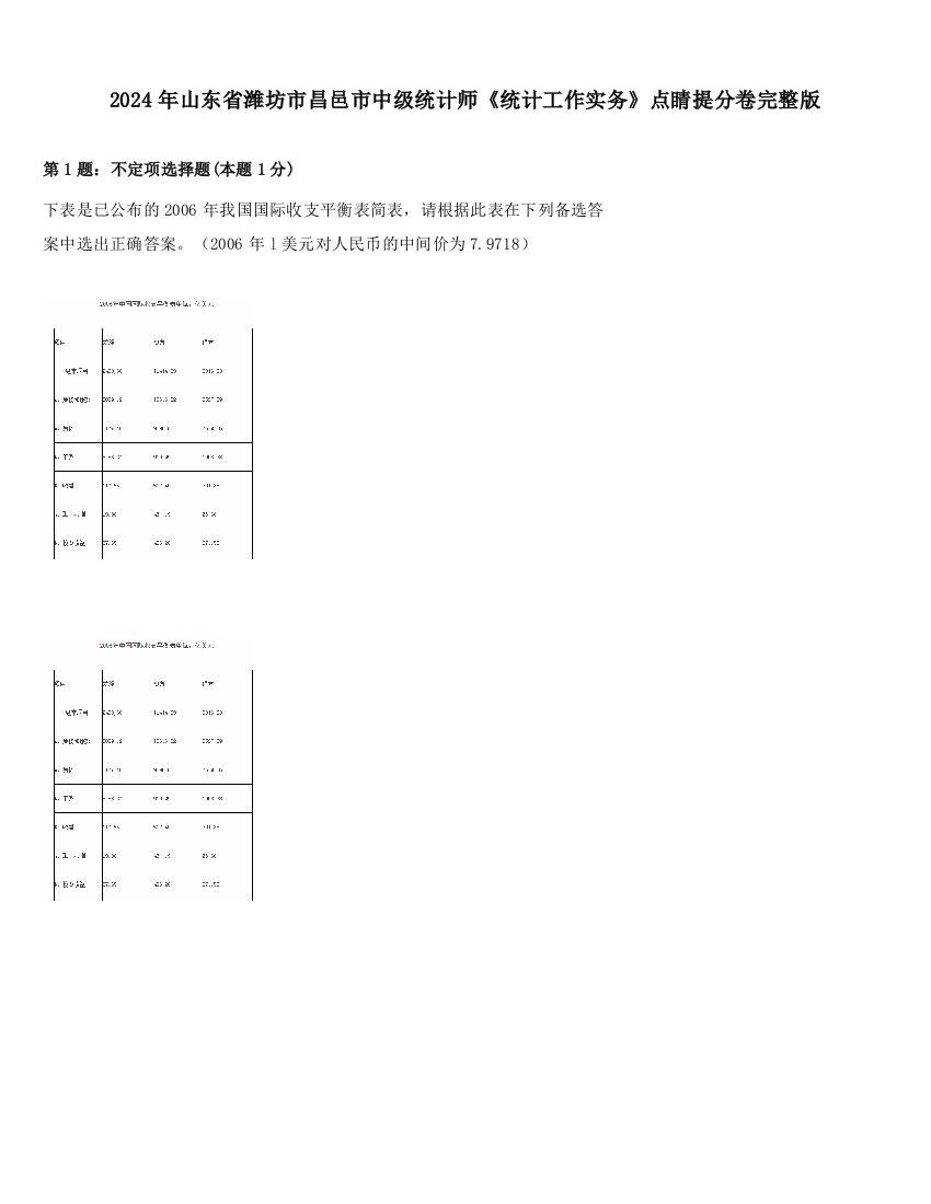 2024年山东省潍坊市昌邑市中级统计师《统计工作实务》点睛提分卷完整版