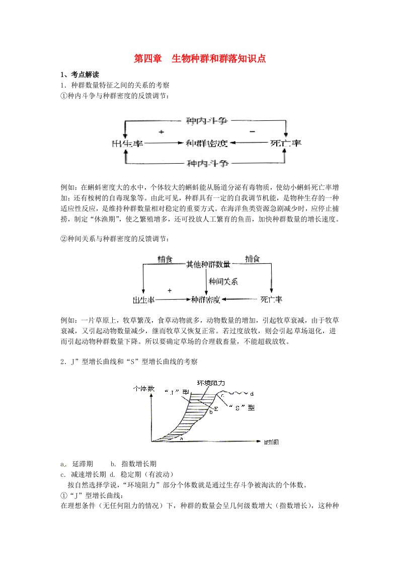 河北省邯郸四中2013届高考生物二轮复习《第四章生物种群和群落知识点》全优精品导学资料