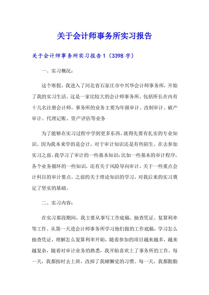 关于会计师事务所实习报告