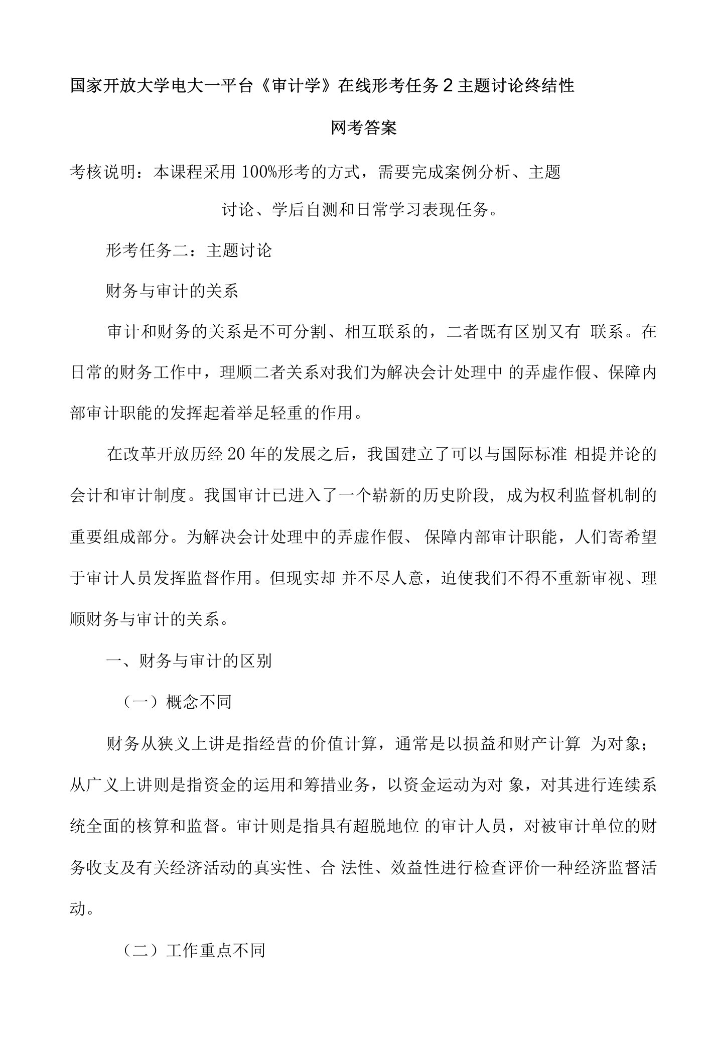 国家开放大学电大一平台《审计学》在线形考任务2、形考任务3主题讨论终结性网考答案