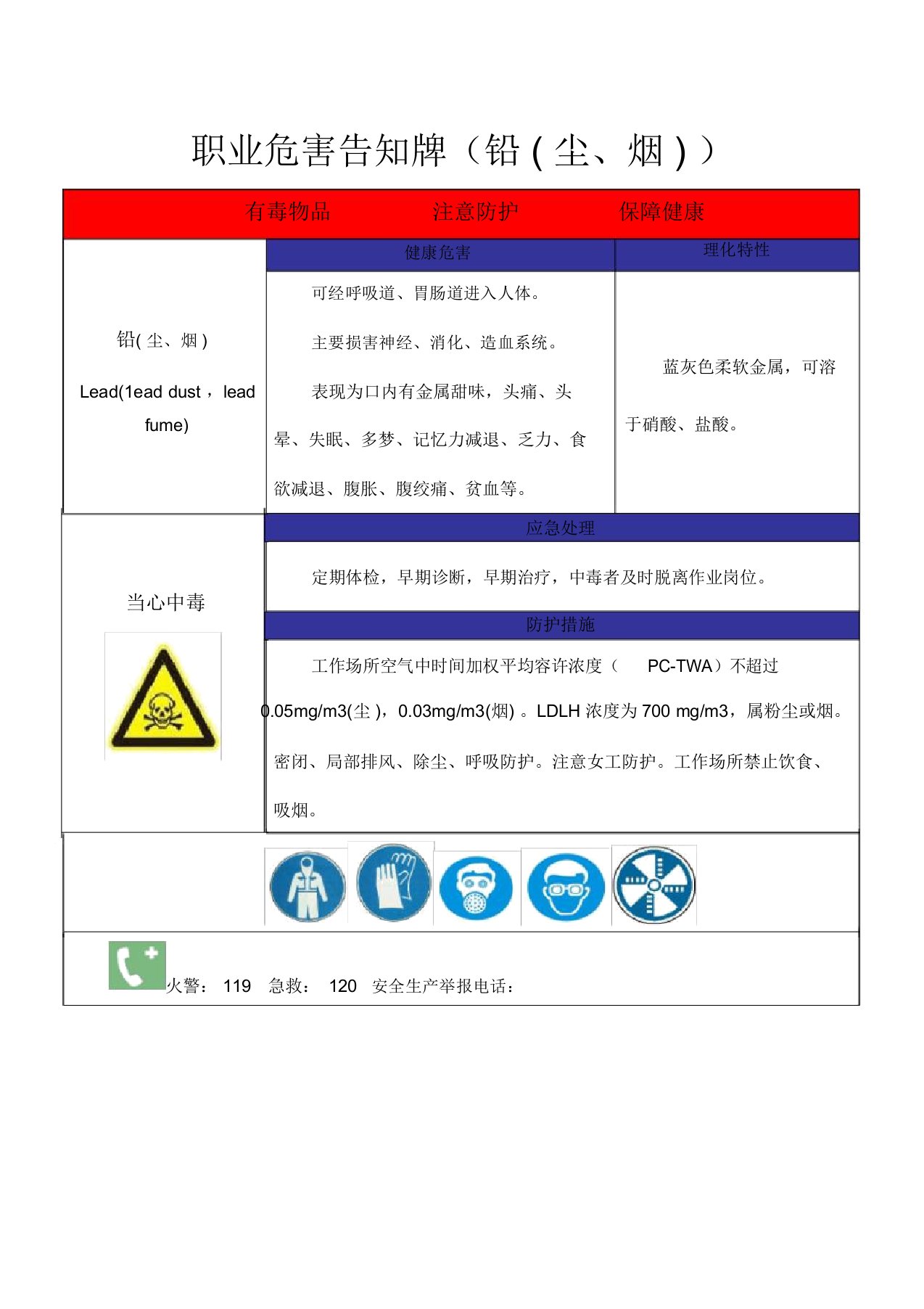 职业危害告知牌(铅(尘、烟))