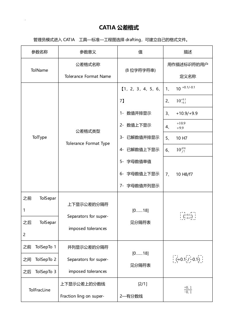 catia尺寸公差格式