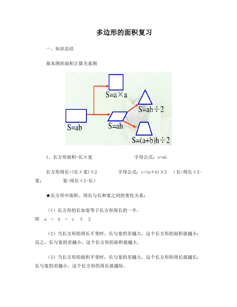 四年级上册多边形面积复习总结