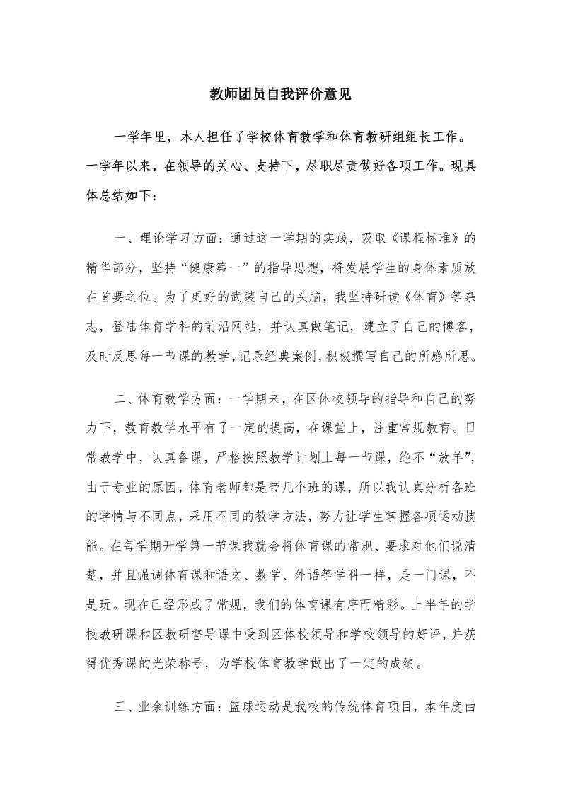 教师团员自我评价意见