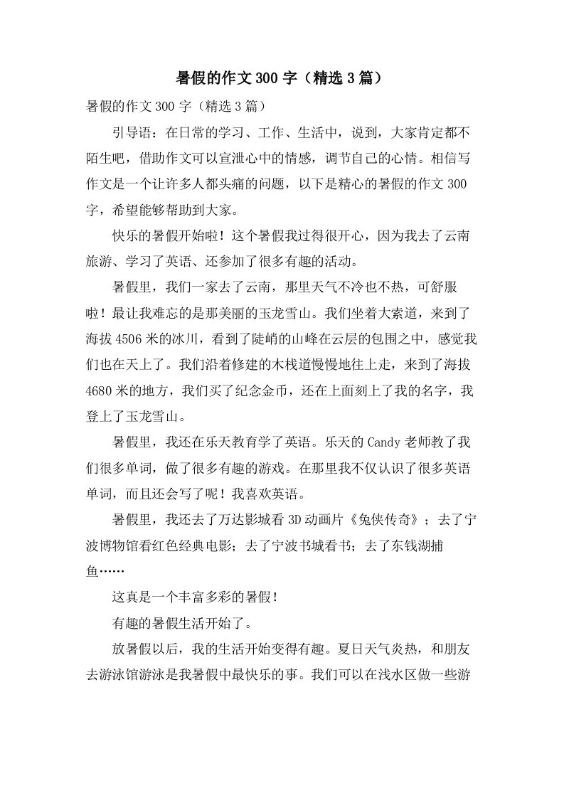 暑假的作文300字（3篇）