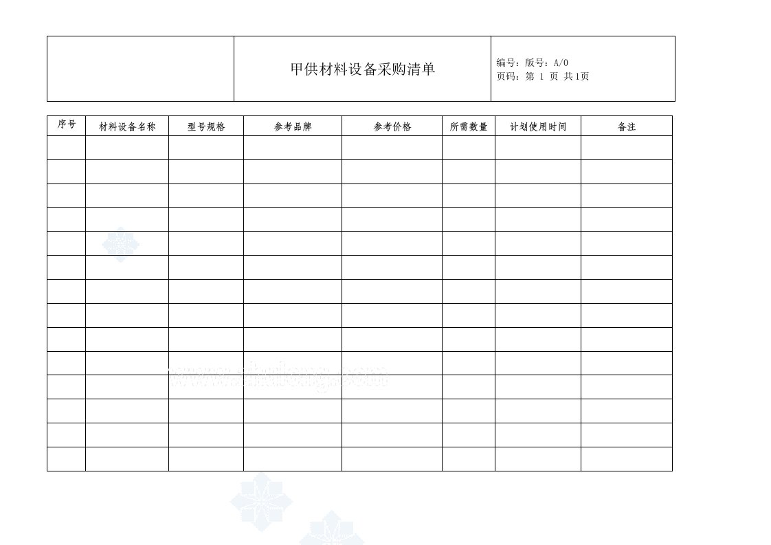 采购管理甲供材料设备采购清单