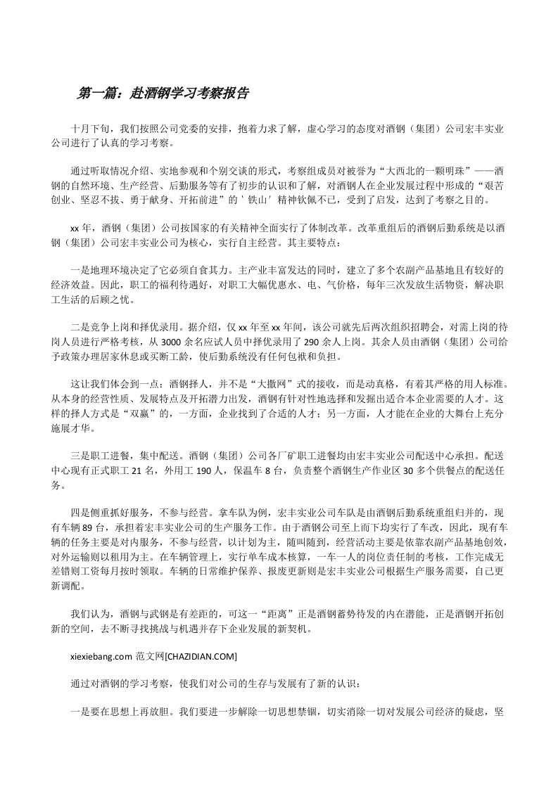 赴酒钢学习考察报告[修改版]