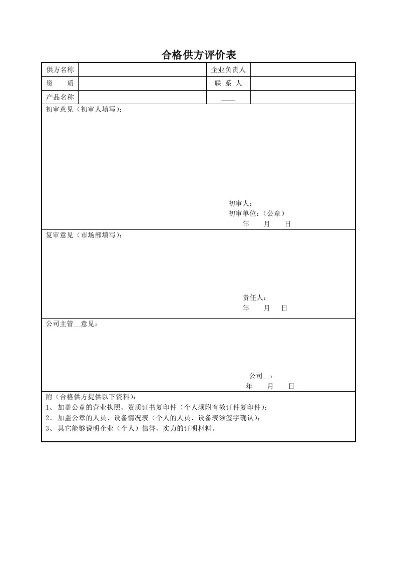 合格供方评定表(1)