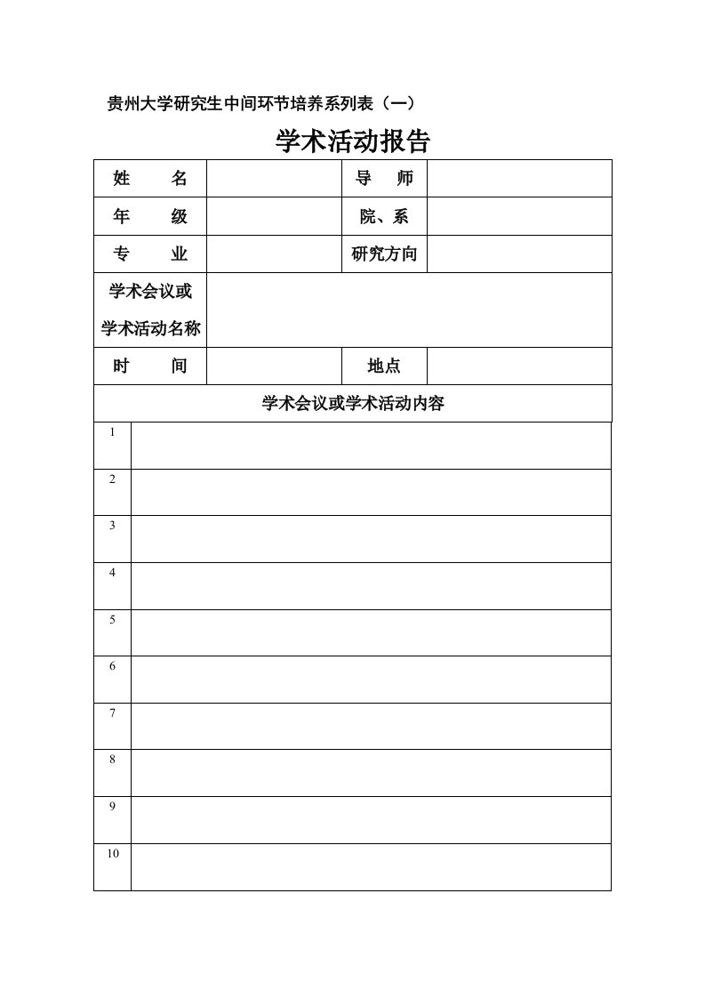 贵州大学研究生中间环节培养系列表一