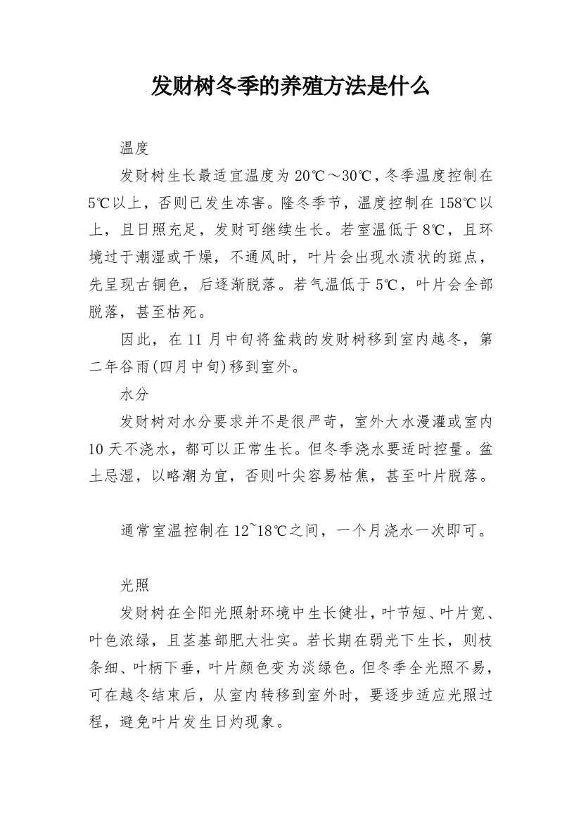 发财树冬季的养殖方法是什么