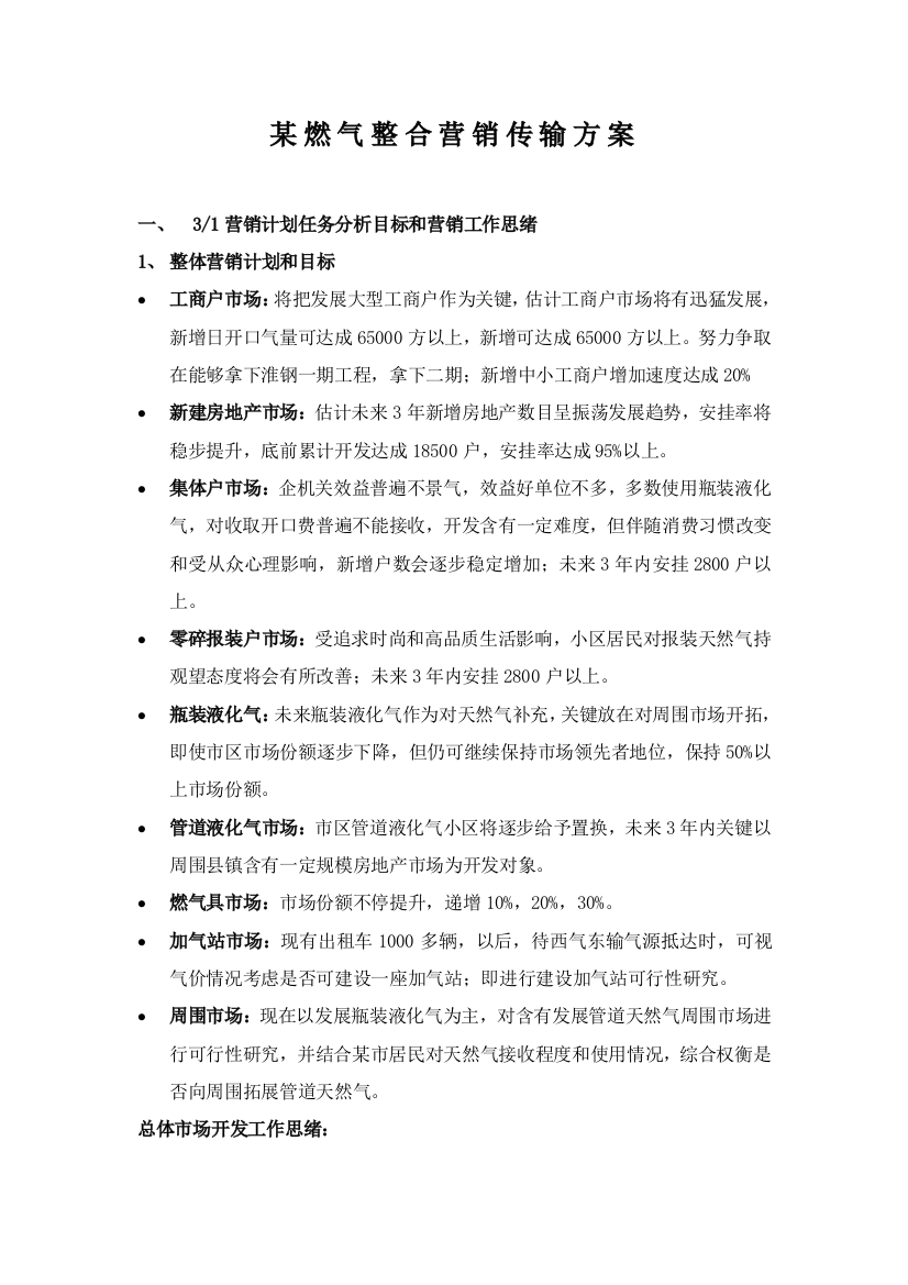 燃气整合营销传播方案样本