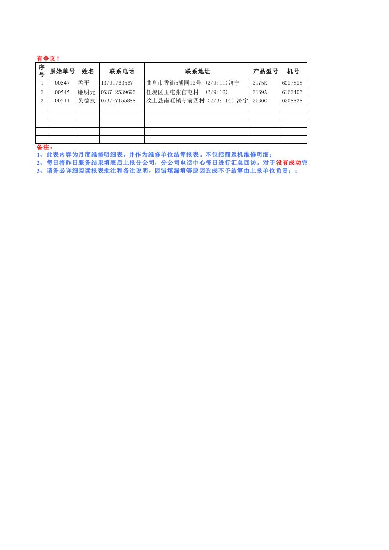 推荐-附件10－TCL王牌彩电月度维修服务明细表