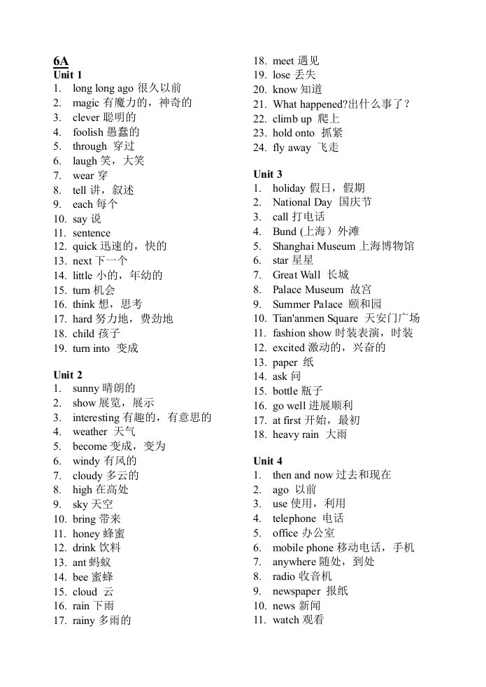 译林版6A6B单词表