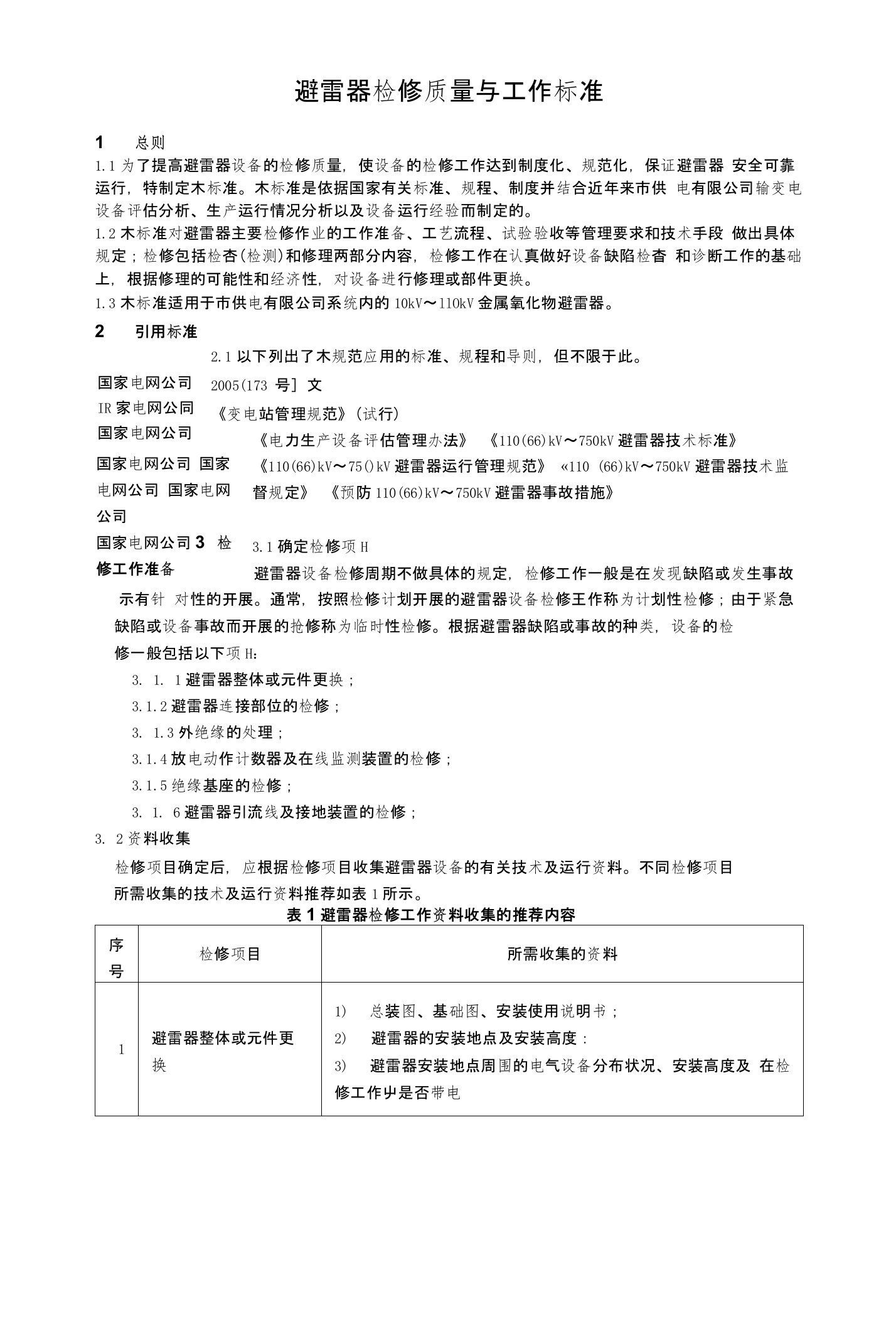 避雷器检修质量与工作标准