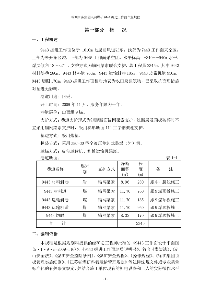 9443掘进工作面作业规程全面