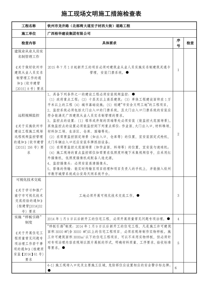 施工现场文明施工措施检查表