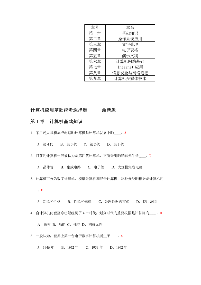 2023年统考计算机选择题库