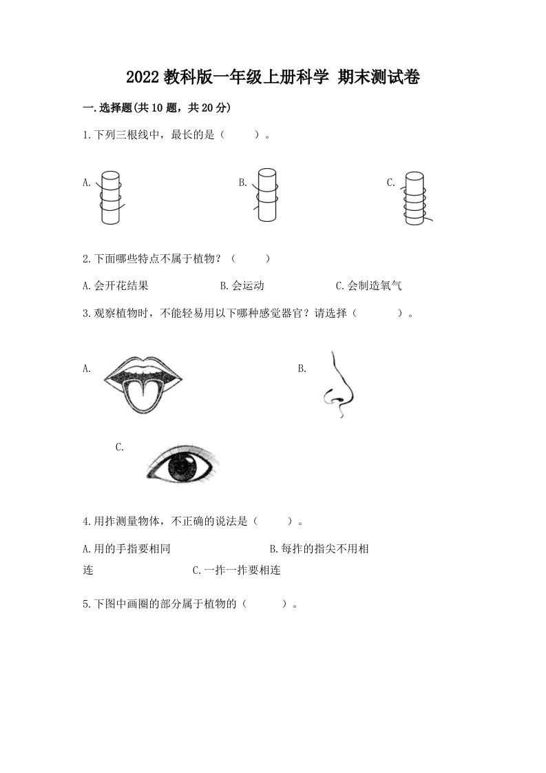 2022教科版一年级上册科学