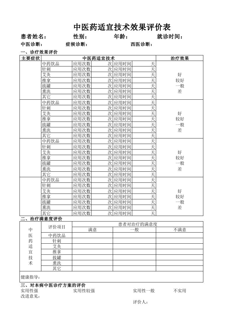 中医药适宜技术评价表xls