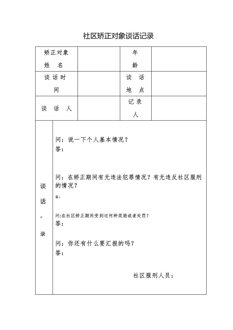 社区矫正对象谈话记录模板