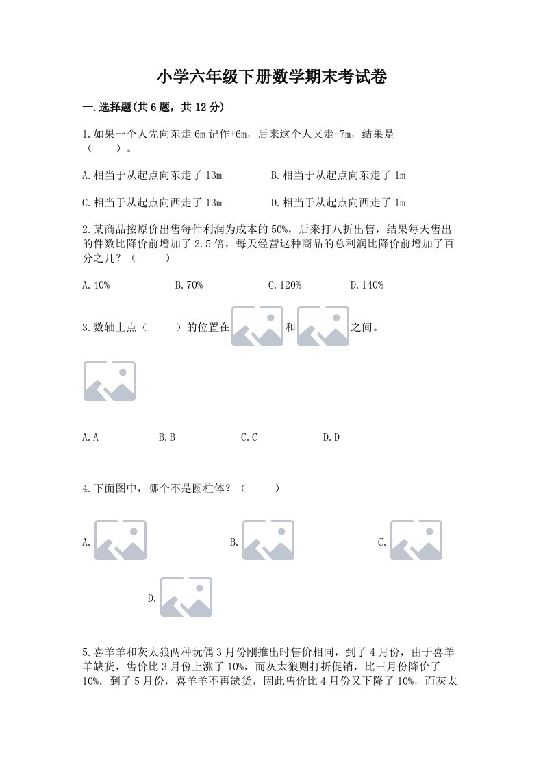 小学六年级下册数学期末考试卷（夺冠）