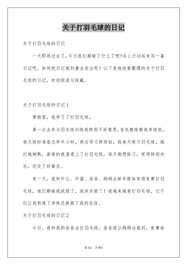 关于打羽毛球的日记例文