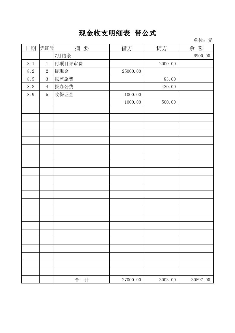 现金收支明细表-带公式