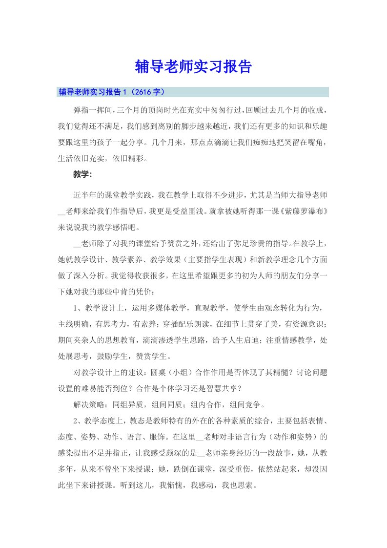 辅导老师实习报告