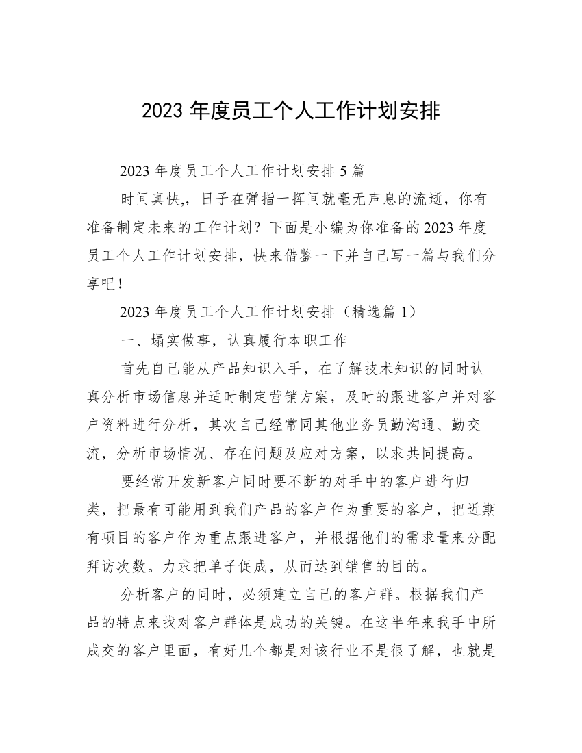 2023年度员工个人工作计划安排