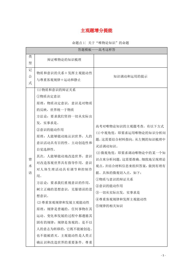 山东专用2021高考政治二轮复习第1部分专题整合突破9探索世界与追求真理第2课时主观题增分提能学案