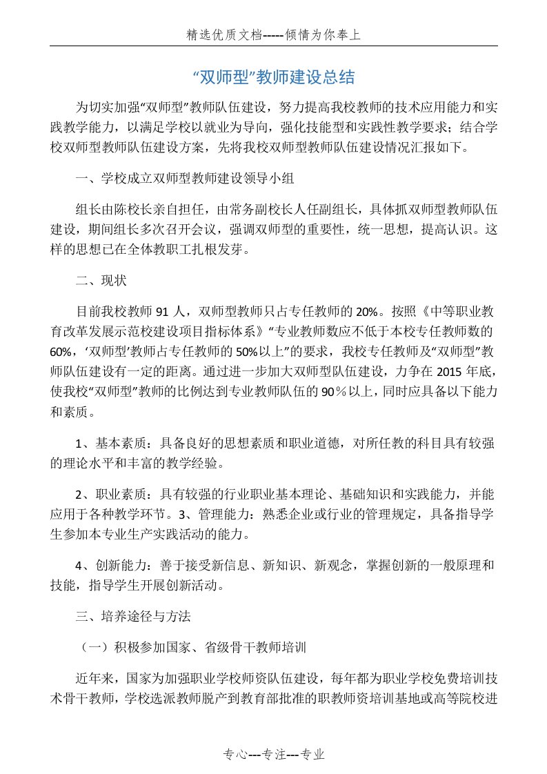 双师型教师队伍建设总结(共3页)