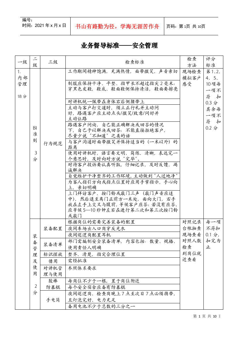 安全督导标准