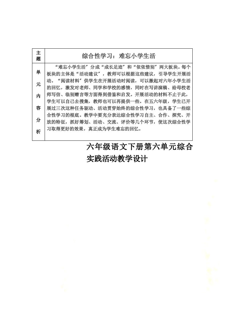 【精选】六年级语文下册第六单元综合实践活动教学设计