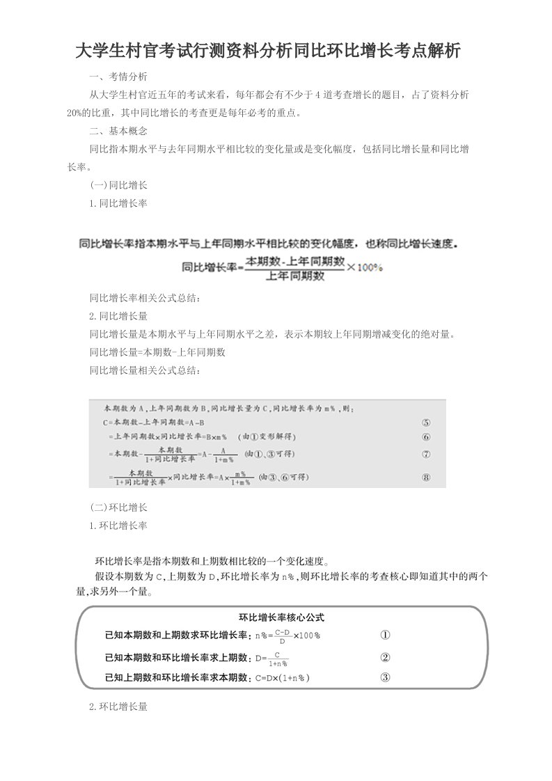 大学生村官考试行测资料分析同比环比增长考点解析