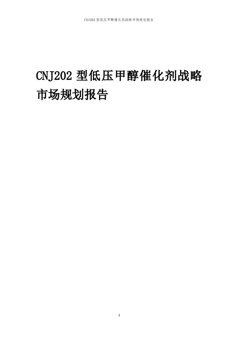 年度CNJ202型低压甲醇催化剂战略市场规划报告